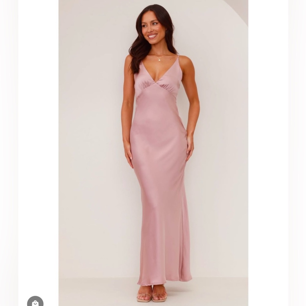 Satin V-Neck Maxi Slip Dress in Dusty Rose